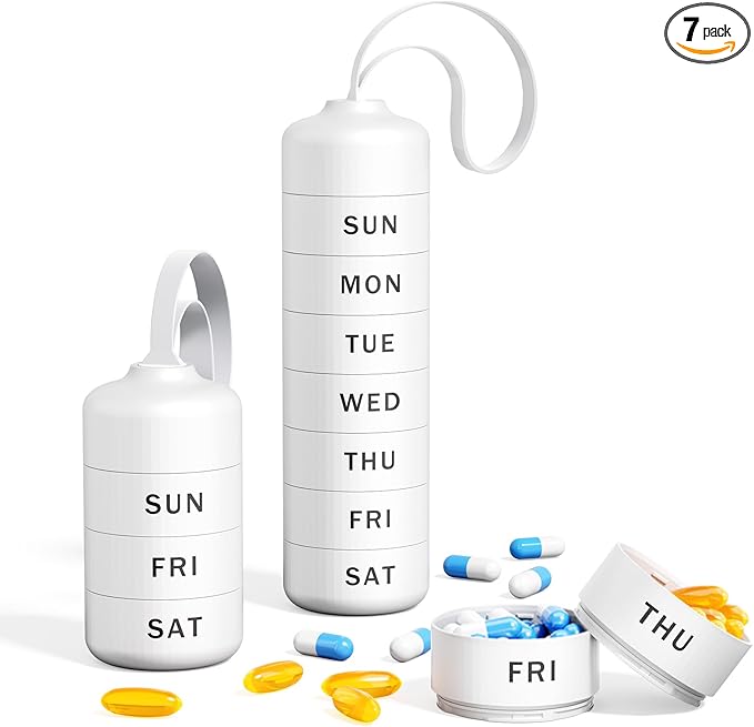 7 Day Pill Organizer, Waterproof Weekly Pill Organizer 1 Time a Day, Zoksi Portable BPA Free Daily Medication Organizer for Vitamins, Supplements, Fish Oil(Daily Use, Home, Gym, Work)