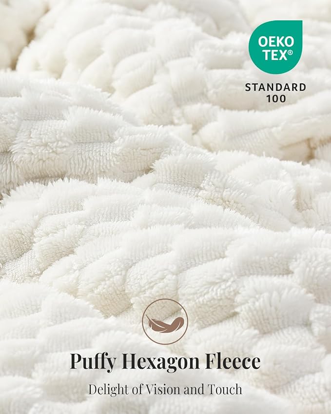 Topblan Weighted Blanket for Adults, 60" x 80" 15lbs, Soft Sherpa Queen Size Heavy Blankets with 3D Puffy Hexagon, Cozy Flannel Fleece Weighted Throw for Couch and Bed