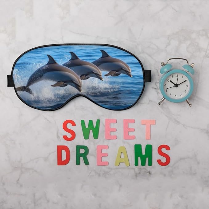 Dolphin Family Silk Eye Mask Sleep Mask Cartoon Whale Clear Blue Waters Ocean Sea Marine Life Eye Mask with Adjustable Strap Lightweight for Women Work Travel Night Sleep