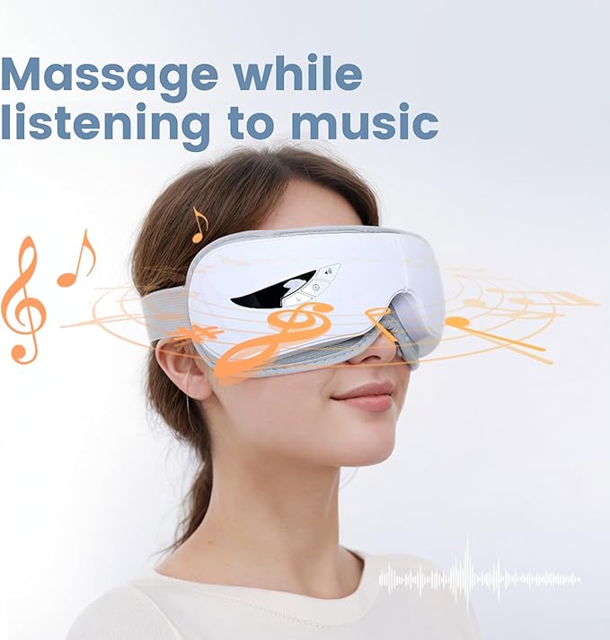 Eye Massager with Heat,Music,Compression, Heated Eye Mask Massage for Migraines & Headache Relief, Reduce Dry Eyes Improve Sleep, Reduce Strain. Birthday and Valentines Day Gifts for Women Men Him