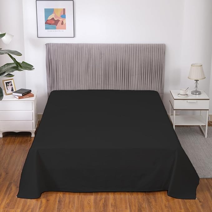 GLUYOHEY Grounding Flat Sheet Full Size (81"x96") Conductive Silver Fiber Earthing Bed Sheets with Grounded Cord Reconnect with Earth’s Energy for Better Sleep and Enhanced Wellness, Black