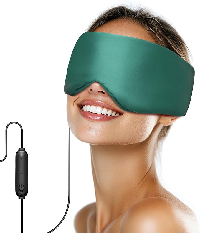 Silk Heated Eye Mask, USB Corded Electric Face Heating Pad for Sinus Pressure Relief, Warm Eye Compress for Dry Eyes, Stye and Tension Headache with 3 Temp Settings & 30-Min Auto Off, Forest Green
