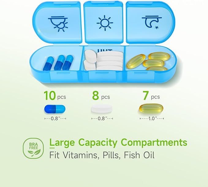 Weekly Pill Organizer 3 Times a Day – 7 Day Medicine Pill Organizer and Travel Pill Box with Large Openings, Elegant Pill Case for Easy Use – Morning Noon Evening Compartments for Pills, Vitamins
