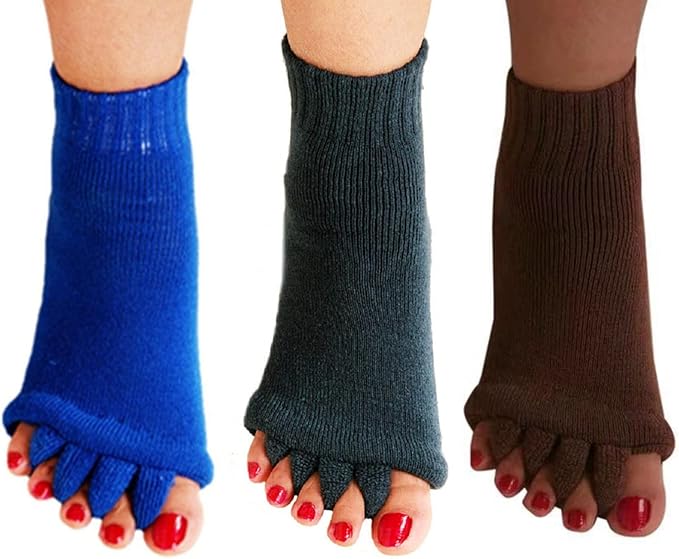 AIBEARTY 3 Pairs Yoga Sport Gym Five Toe Separator Socks Foot Massage Toeless Socks