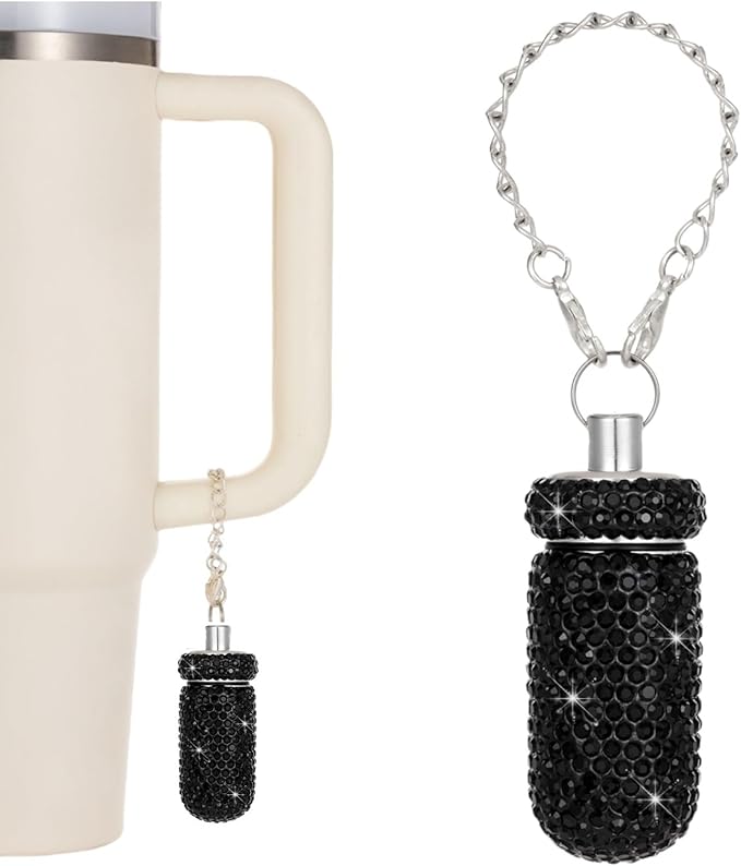 Pill Holder for Tumbler with Handle Bling Stanley Cup Accessories Pill Organizer for Stanley & YETI & Simple Modern & BrüMate (Black)