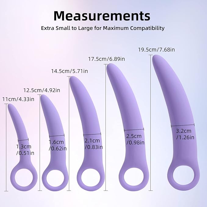 5 Pack Silicone Pelvic Floor Muscle Dilator Trainer Set,Pelvic Wand Massager for Women，Pelvic Floor Strengthening Device - Purple (with Storage Bag)