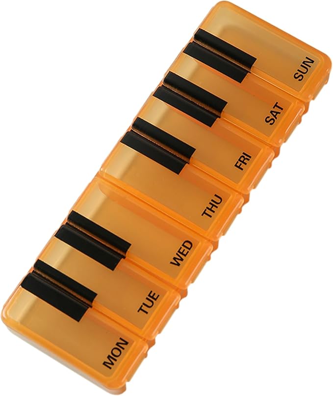 Pill Organizer 7 Day for Travel BPA Free Weekly Pill Organizer Piano-Keyboard Pill Box,Vitamin Organizer (Orange)