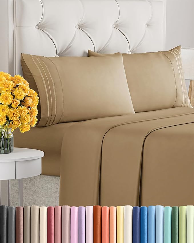 Queen Size 4 Piece Sheet Set - Extra Soft, Breathable & Cooling Sheets - Hotel Luxury Durable Bed Sheets for Women & Men - Deep Pockets, Easy-Fit & Wrinkle-Free Sheets - Caramel Oeko-Tex Bed Sheet Set