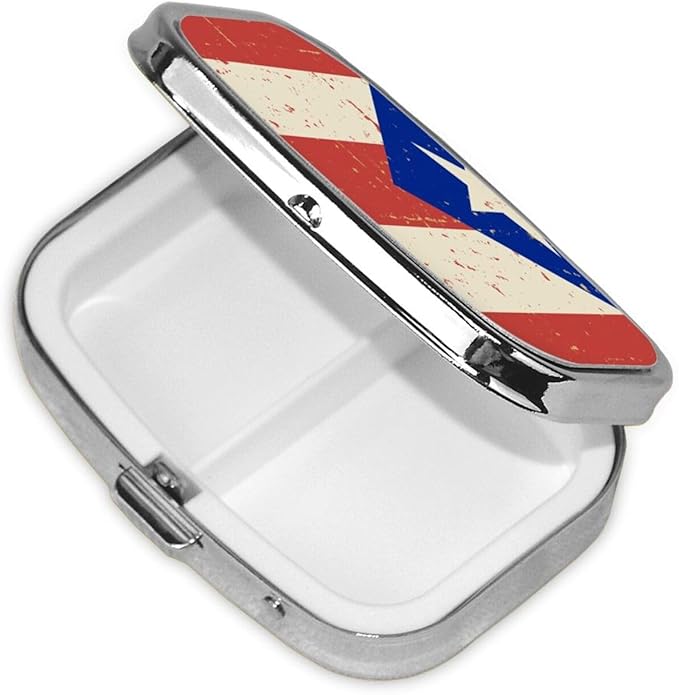 Men Women Pill Case, Puerto Rican Flag Pill Box Compact with Compartment Medicine Tablet Organizer for Purse Pocket Traveling