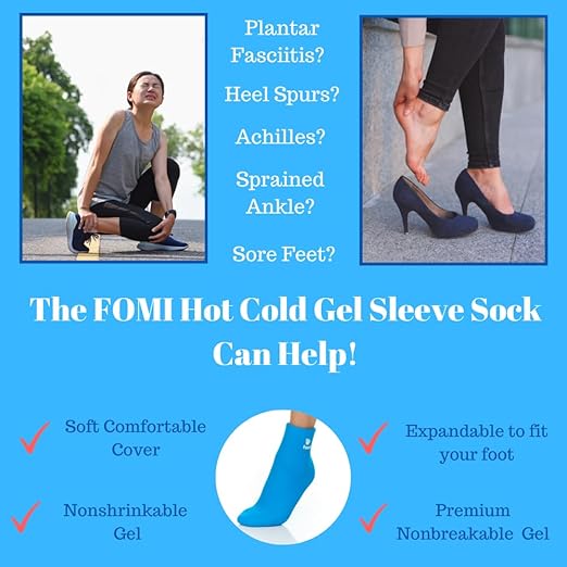 FOMI Hot Cold Full Foot and Ankle Solid Gel Ice Pack | Premium Comfort 360 Degree Cooling Compression Wrap for Plantar Fasciitis, Heel Spurs, Achilles, Tendonitis, Sore Feet, Gout | One Size (Blue)