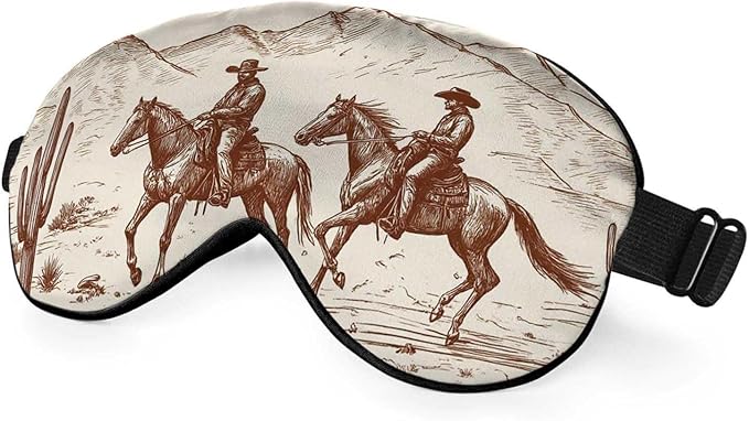 American Cowboys Silk Eye Mask Sleep Mask Running Horse Mountain Cactus Wild West Desert Eye Mask with Adjustable Strap Lightweight for Women Work Travel Night Sleep