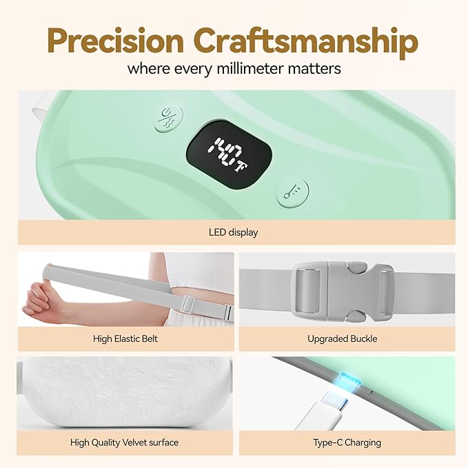 Portable Electric Heating Pad for Period Cramps, Menstrual Heating Pads with 7 Heat Levels and 7 Vibrating Modes for Women Stomach Pain Relief