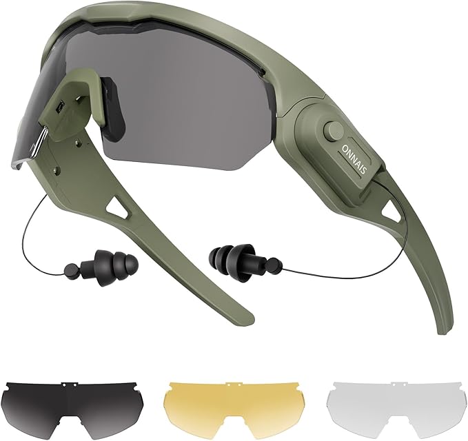 ONNAIS Shooting Glasses with Earplugs - ANSI Z87.1+ Safety Glasses with Detachable NRR 32dB Earplugs, Gifts for Men and Women