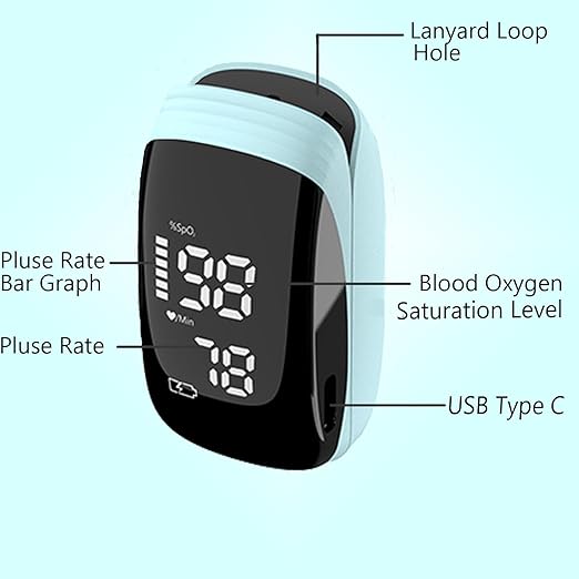 Oximeter, Blood Oxygen Meter, Fingertip Pulse Oximeter, Rechargeable Pulse Oximeter, Accurate Rapid Blood Oximeter SpO2 Reading Outdoor Sports Wide Use (blue)