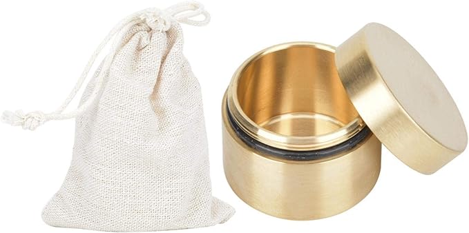 Ejoyous Brass Pill Box, Mini Round Shape Waterproof Dustproof Solid Brass Container Holder Metal Pill Container for Purse Pocket Travel, Small Outdoor Survival Pill Storage Case