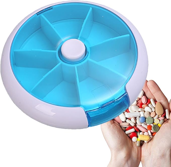 Weekly Pill Box - Safe and Eco-Friendly Weekly Round Pill Box, Round Weekly Pill Storage Box | Pills Storage Tool with 7 Compartments, Weekly Pill Dispenser for Pills Candy, vitaminn, and Other Items