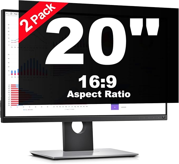[2 Pack] 20 Inch Computer Privacy Screen Protector for 16:9 Widescreen Monitors-Anti-Glare & Blue Light Filter,Anti-Spy Film,Reduces Eye Strain(Fits Most Desktop Screens)