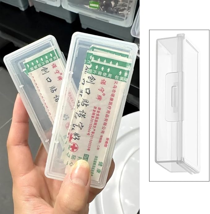 4 Pack Adhesive Bandages Organizer with Lid Clear Bandage Storage Box Containers Case Small Portable Travel First Aid Box for Flexible Fabric Adhesive Bandages Medicine Pills Capsules Camping