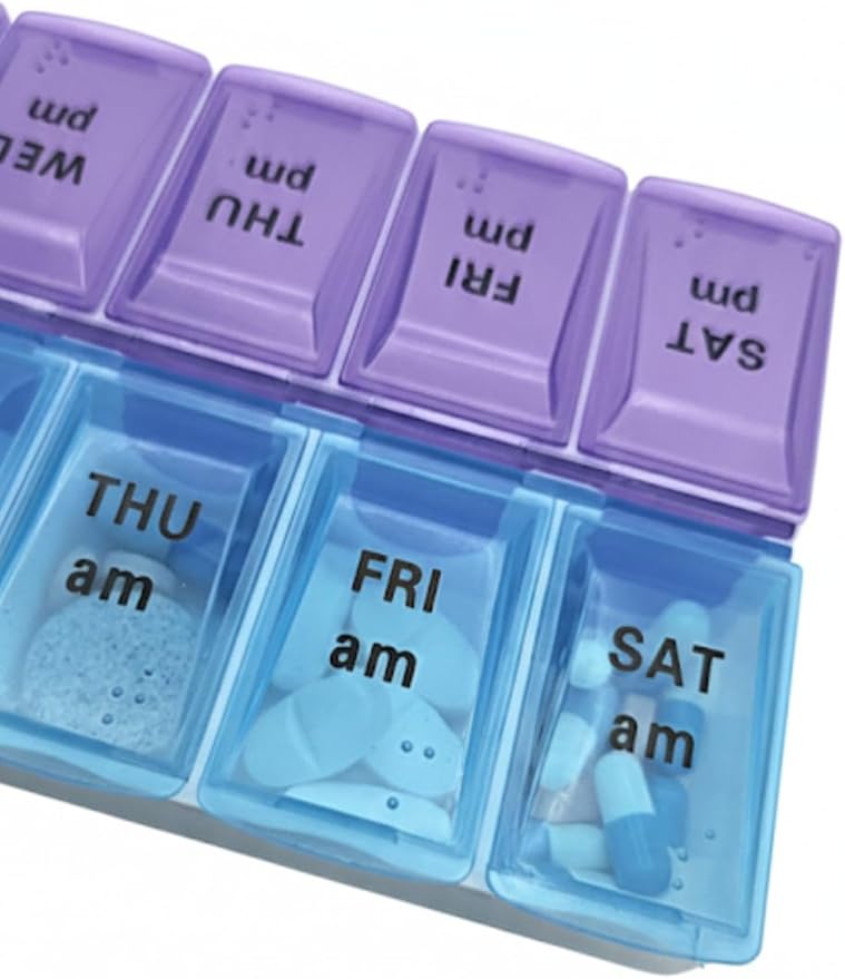7-Day AM PM Large Pill Container, 2 Times a Day, Convenient Travel Pill Organizer and Planner, Portable 7-Day Medicine Organizer Box with 14 Compartments for Home, Travel, Office, BPA-Free