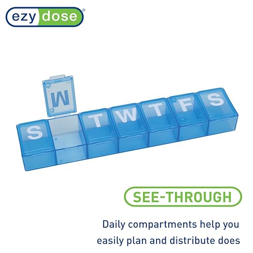 EZY DOSE Weekly (7-Day) Pill Organizer, Medicine Planner, Vitamin Organizer Box, Case for Supplements and Fish Oils, Convenient and Easy to Use Medium Compartments, Travel Friendly, Blue, BPA Free