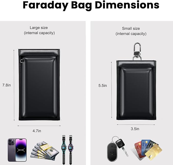2 Pack Faraday Bag for Phone and Car Keys - Cell Phone Signal Jammer, Key Fob Protector, Car Key/WiFi/RFID/GPS Signal Blocker, Anti-Theft Anti-Tracking, Black