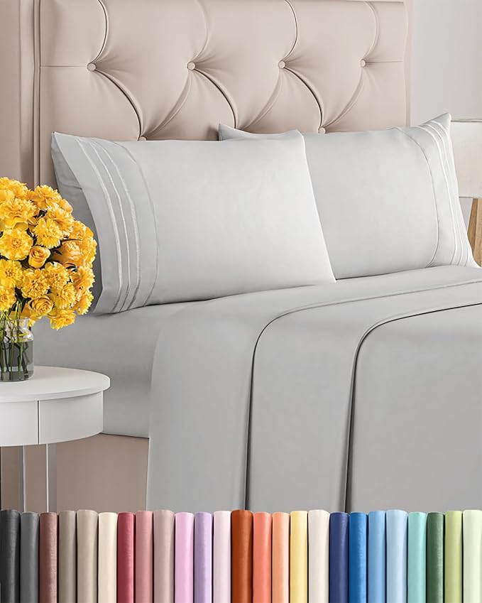 King Size 4 Piece Sheet Set - Extra Soft, Breathable & Cooling Sheets - Hotel Luxury Durable Bed Sheets for Women & Men - Deep Pockets, Easy-Fit & Wrinkle-Free Sheets - Soft Grey Oeko-Tex Bed Sheets