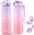 24oz Insulated Water Bottle 18/10 Stainless Steel with 2Lids(Straw Lid& Spout Lids), 700ml Double Wall Vacuum Water Bottle with Handle Keep Cold and Hot for Men, Women & Kids PURPLE PINK