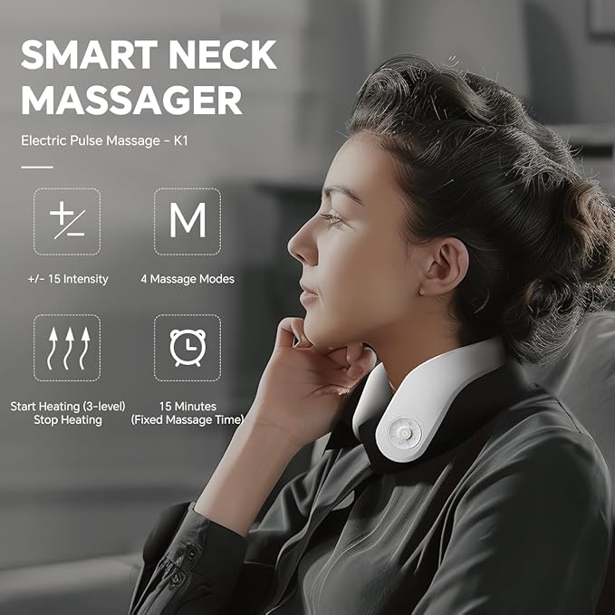 Neck Massager with Heat, Portable Cordless Travel Massager for Pain Relief Deep Tissue Vibration, Promote Muscle Relaxation Home Use