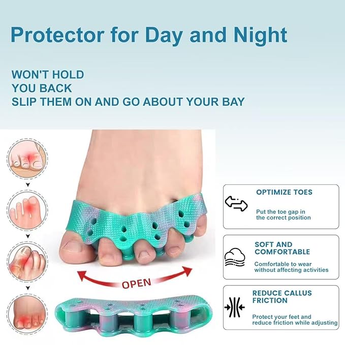 Weiuah 4-Pack Toe Separators & Toe Spacers -Bunion Corrector, Overlapping Toes corrector, Hammer Toe, Relieves Foot Pain, Restores Natural Toe Alignment Unisex,Regular Size (Green & Pink)