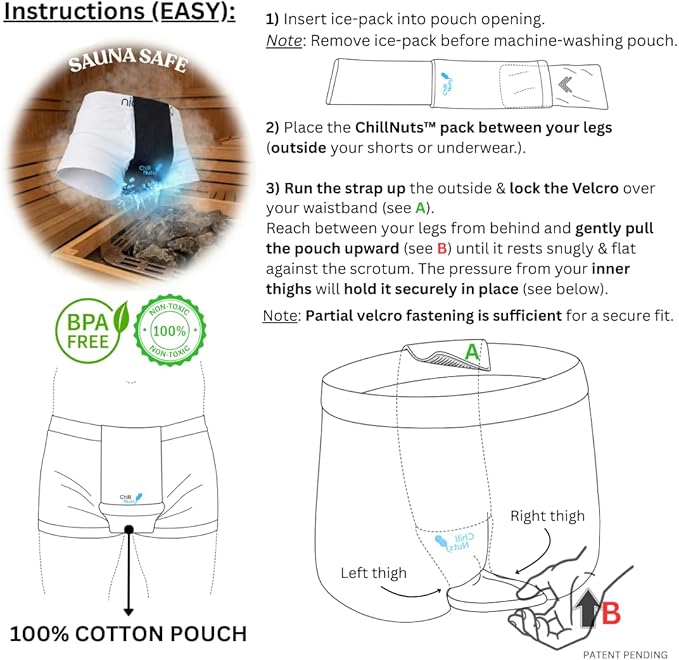 Ice Pack for Testicles, Sauna Heat Protection, Sperm Preservation Cooling Pack, Ergonomic Design, Non-Toxic, BPA-Free, Ice-Pack Pouch is 100% Cotton, Gym-Ready Insulated Case Included