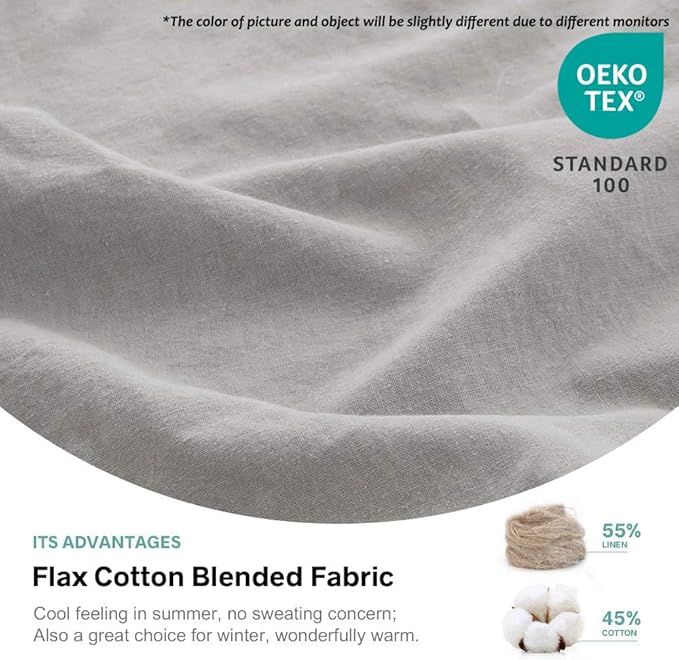 Simple&Opulence Belgian Linen Sheet Set Solid Color - 3 Pieces (1 Flat Sheet, 1 Fitted Sheet & 1 Pillowcase) Natural Flax Cotton Blend Soft Breathable Farmhouse Bedding - Twin Size, Grey
