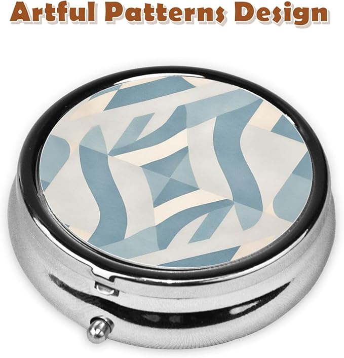 Metal Pill Organizer - 3-Compartment Mini Round Pill Case for Pocket & Purse, Portable Vitamin Holder, Easy-Open Design for Travel - Abstract Geometry