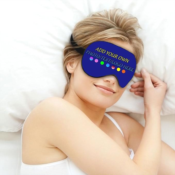 Personalized Eye Mask, Custom Eyeshade Blindfold Add Your Design Image Text Customized Eye Cover with Adjustable Strap for Sleeping Travel Work Naps Blocks Light, Dark Blue