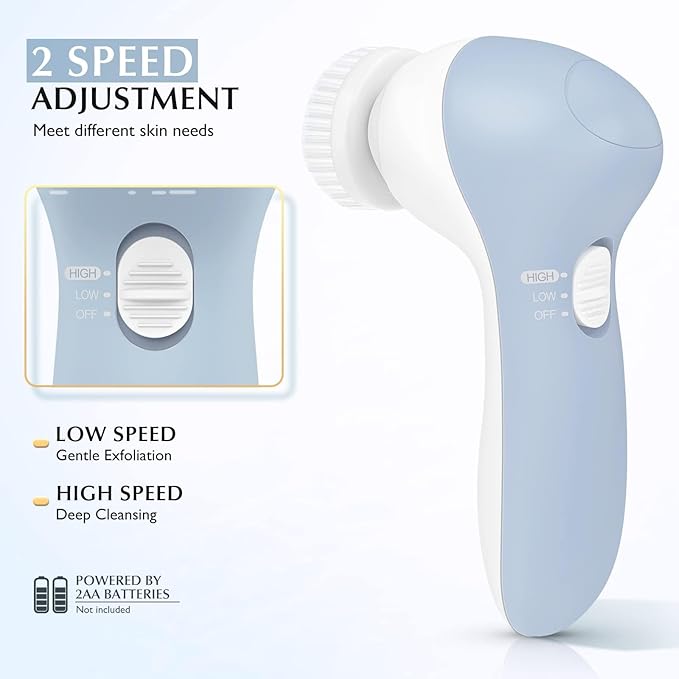 COSLUS Facial Cleansing Brush Silicone Face Scrubber: 7 in 1 FBS-D Electric Exfoliating Rotating Massage Device Waterproof Deep Cleaning Exfoliation Spa Machine - Electronic Skin Care Wash System