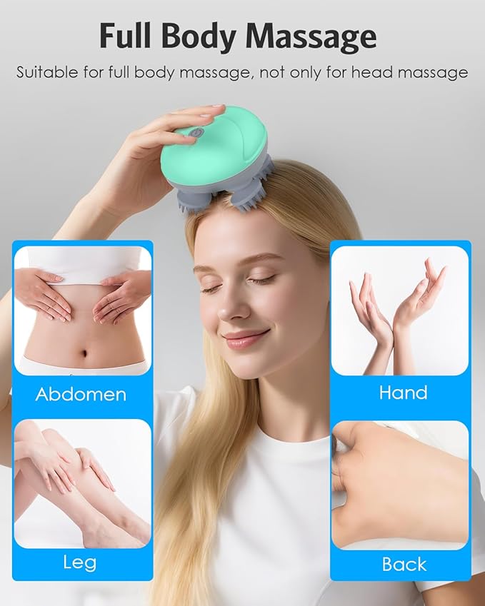 AMIR Electric Scalp Massager, Portable Head Massager with Kneading 96 Massage Nodes, Handheld Head Scratcher Massager for Stress Relax and Pain Relief, Ideal Valentine‘s Day Gift for Her/Him (Green)