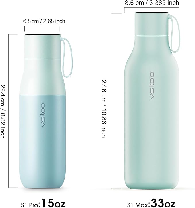 VSITOO 15oz Mini Smart Water Bottle，Self-Cleaning Insulated Bottle, Small Thermoses with AI, App & Touchscreen, Perfect Purse Water Bottle for Travel, Gym & Office, Blue