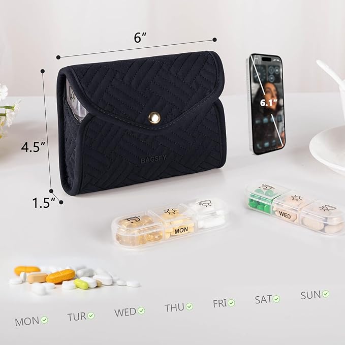 BAGSFY Weekly Pill Organizer 3 Times a Day in a Cute Fabric Pill Case, Medicine Pill Organizer, Pill Box, Portable Travel Pill Case, Pill Container for Medication, Vitamins, Fish Oils, Supplements
