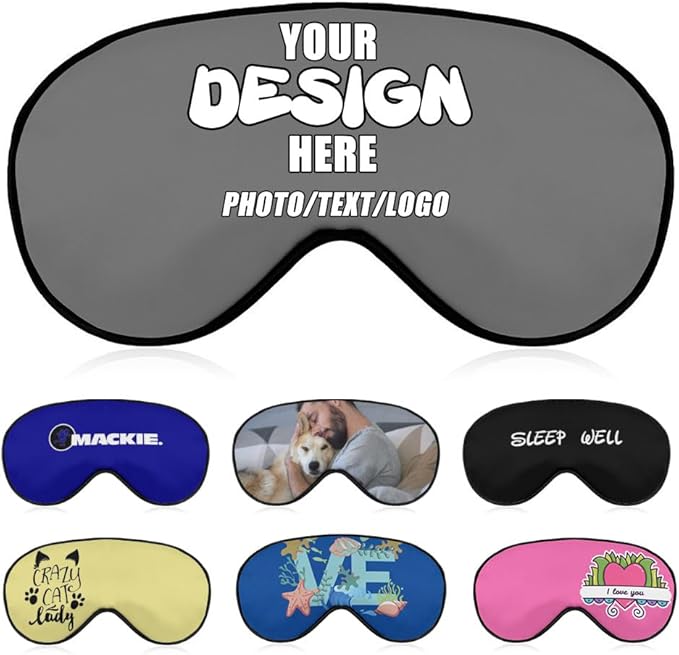 Custom Sleeping Eye Masks with Your Own Design, Customized Light Blocking Eyeshade for Deep Sleep Nap, Customize Blindfold Travel Accessory Sleep Aid Airplane Night Companion,#Gray
