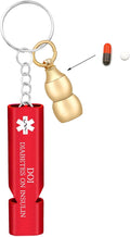 Heart Condition Brass Gourd Pill Storage Case Keychain with Red Whistle – Durable Waterproof Medical Alert Pill Container for Fitness, Travel, and Outdoor Safety
