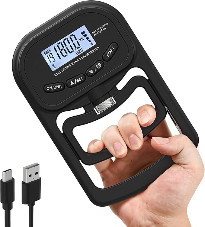 396lbs / 180kg Grip Strength Trainer, Rechargeable Electronic Hand Dynamometer, Digital Grip Strength Tester with LCD Display, Adjustable Hand Grip Dynamometer Hand Exercisers for Strength