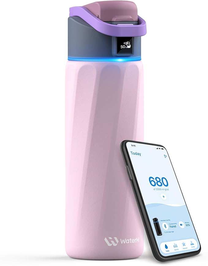 BOOST Smart Water Bottle that Reminds You to Drink, 24oz BPA-Free Stainless Steel Vacuum Insulated, Wide Mouth Water Tracker Bottle with APP for School, Gym, Office, Ideal for Mother's Day