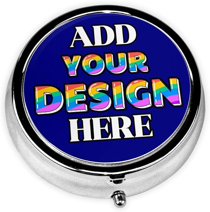 Custom Pill Holder, Medicine Pill Box Case Container Travel Pill Organizer Vitamin for Purse Med Wallet Portable Mini Pastillero Round, Navy, Personalized Gifts