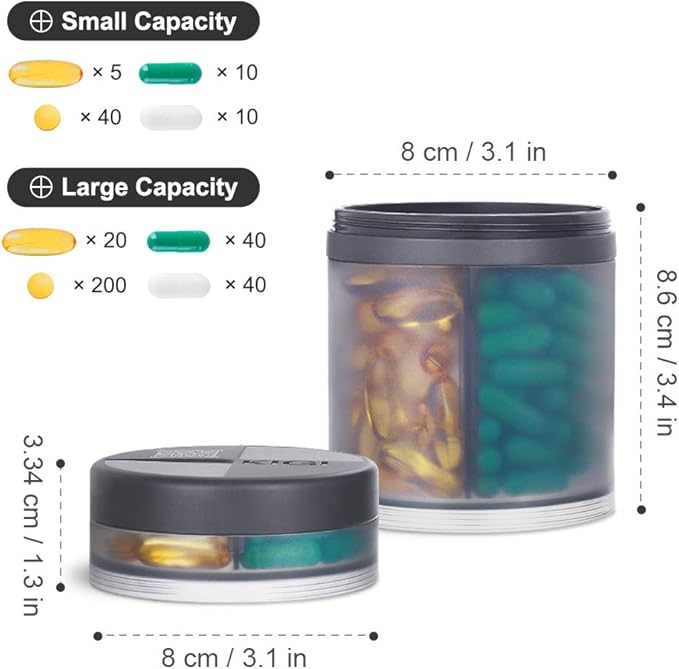 Extra Large Supplement Organizer and Portable Pill Case with 8 Compartments Double Layers Medicine Dispenser Monthly Vitamins Organizers Pill Bottle, Gray