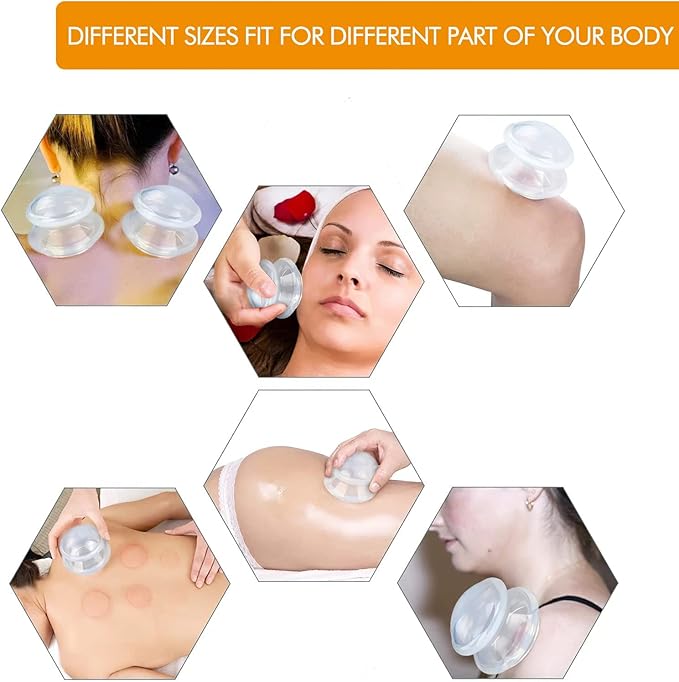 GreenLife® Cupping Therapy Sets -Silicone Cups Set Firm (4 pcs) for Muscle Soreness Pain Relief Body Neck Knee, Self Massage Tool, Deep Muscle Massager, Anti Cellulite Joint Pain Recovery
