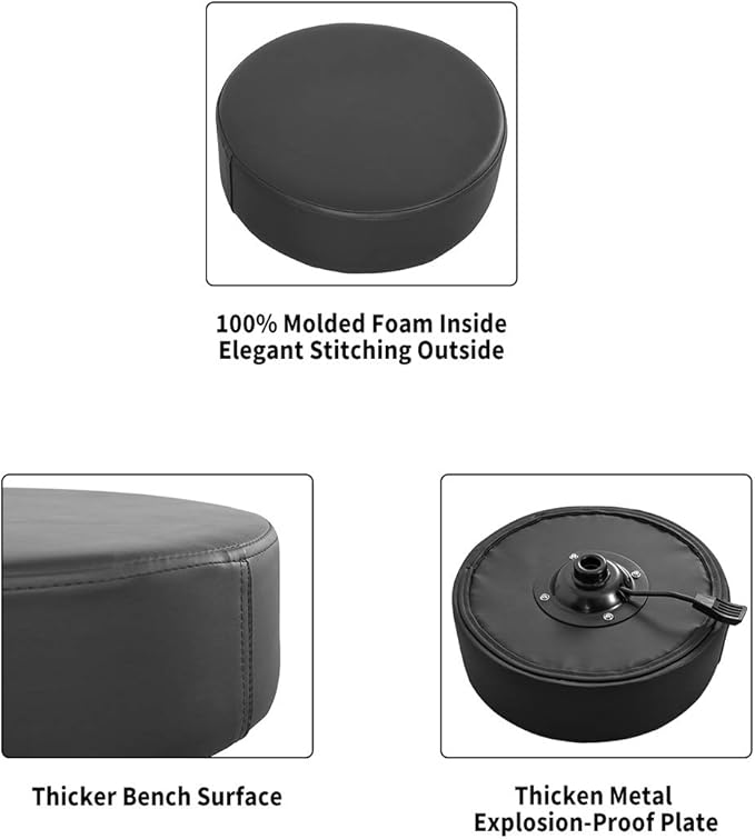 Swivel Rolling Stool Round Chair,Thick Sturdy Padding,Adjustable Stool with Wheels for Doctor,Medical,Massage Salon,Office,Shop(with New Back, Black)