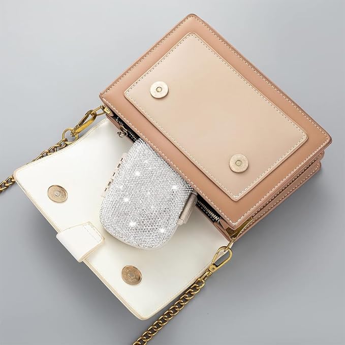 Daily 6 Compartments Pill Box Container Bling Diamond for Purse Medicine Container Holder for Women Travel Kit Medicine (White)