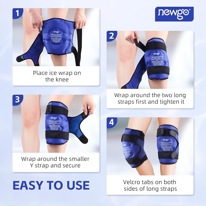 NEWGO Ice Pack for Knees Injuries Reusable, 2 Pack Knee Ice Pack Wraps Around Entire Knees for Replacement Surgery Recovery, Gel Cold Pack Wrap for Meniscus Tear, ACL, Swelling Pain Relief - Blue