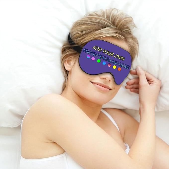 Personalized Eye Mask, Custom Eyeshade Blindfold Add Your Design Image Text Customized Eye Cover with Adjustable Strap for Sleeping Travel Work Naps Blocks Light, Lilac