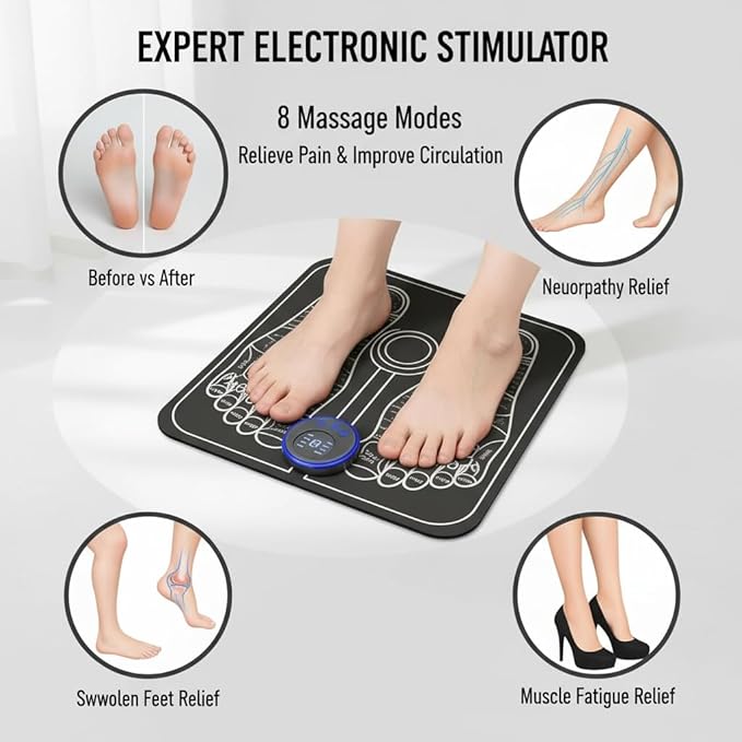 Health Expert Electronic Stimulator and Powered Muscle Stimulation for Pain Relief, EMS Foot Massager
