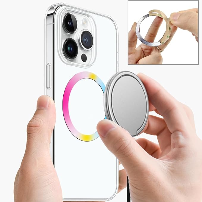 TENOC Universal Metal Ring Sticker for Magnetic Charger Compatible with iPhone/Samsung/Android All Cellphones, Magnetic Mount/Phone Holder Conversion Accessories, 3Pcs, Rainbow